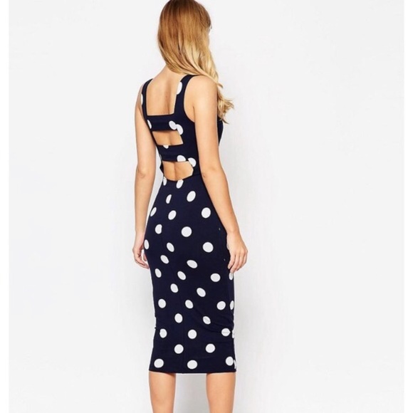 ASOS Polka Dot Midi Strap Back Bodycon Dress - Picture 2 of 16